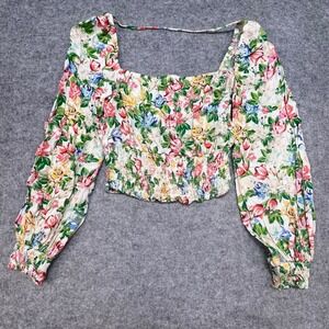 AFRM Floral Smocked Crop Top Long Balloon Sleeve Cottagecore Festival Medium